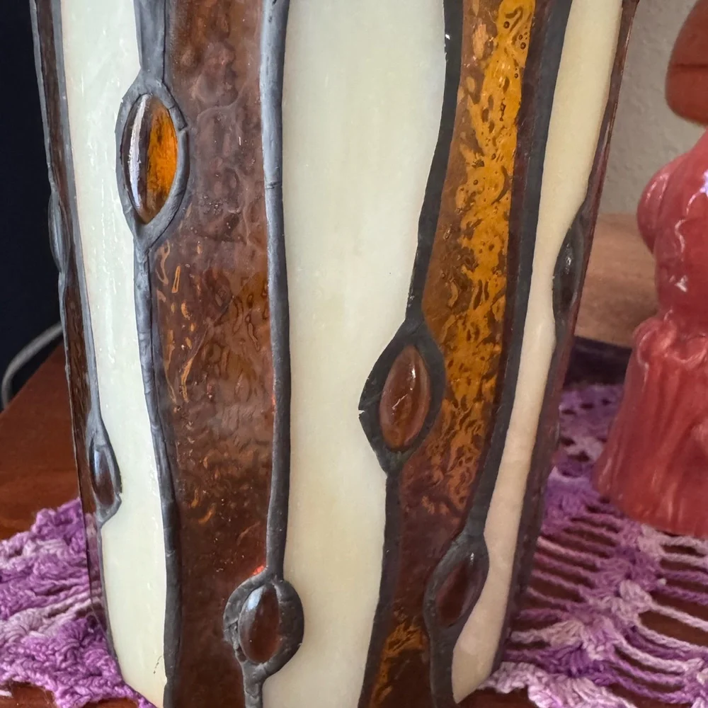 Tiffany Inspired Stained Glass Table Lamp with Orange and Black Accents